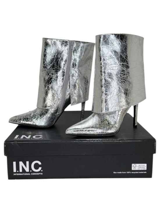 INC International Concepts Shoes - INC Sabeel Silver Patent Leather Cuff Heeled Womens Boots Size 8.5M